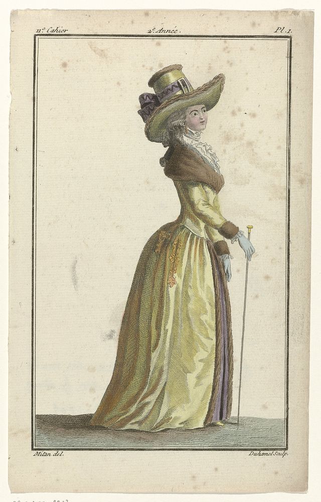 Magasin des Modes Nouvelles Françaises et Anglaises, 28 février 1787, Pl. 1 (1787) by A B Duhamel, Mitan and Buisson