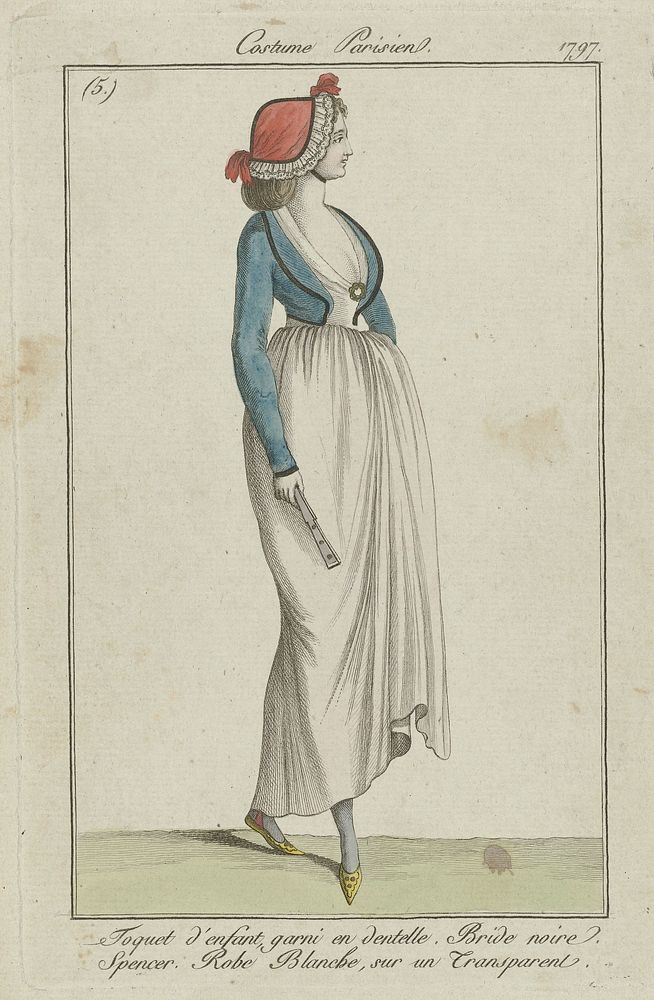 Journal des Dames et des Modes, Costume Parisien, 16 septembre 1797, (5): Toquet d'enfant garni en dentell (...) (1797) by…