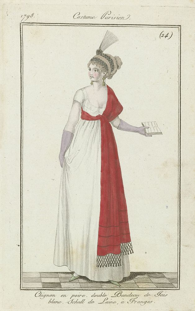 Journal des Dames et des Modes, Costume Parisien, 25 février 1798, (24): Chignon en poire... (1798) by anonymous, Sellèque…