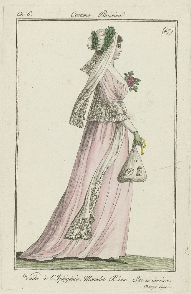 Journal des Dames et des Modes, Costume Parisien, 3 juillet 1798, An 6, (47) : Voile à l'Iphigénie (...) (1798) by…
