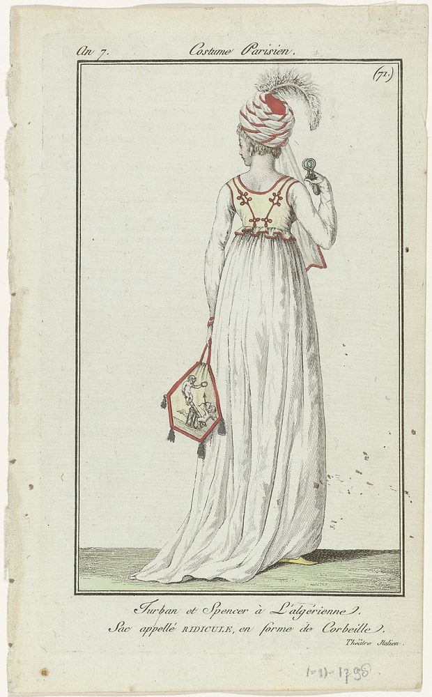 Journal des Dames et des Modes, Costume Parisien, 1 novembre 1798, An 7, (71) : Turban et Spencer (...) (1798) by anonymous…