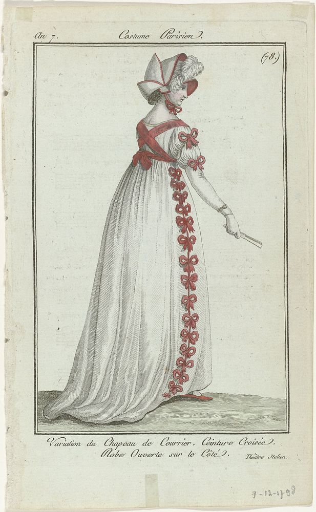 Journal des Dames et des Modes, Costume Parisien, 7 décembre 1798, An 7, (78.) : Variation du Chapeau (...) (1798) by…