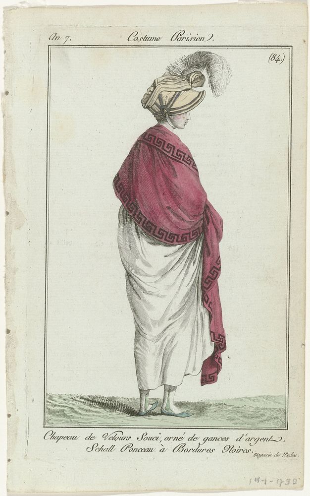 Journal des Dames et des Modes, Costume Parisien, 14 janvier 1799, An 7, (84) : Chapeau de velours Souc (...) (1799) by…