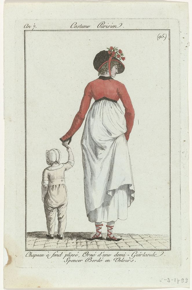 Journal des Dames et des Modes, Costume Parisien, 15 mars 1799, An 7, (95) : Chapeau à fond plissé (...) (1799) by…