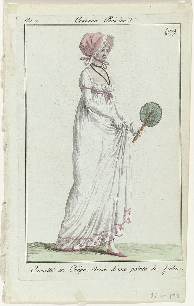 Journal des Dames et des Modes, Costume Parisien, 25 mars 1799, An 7, (97.) : Cornette en Crêp (...) (1799) by anonymous…
