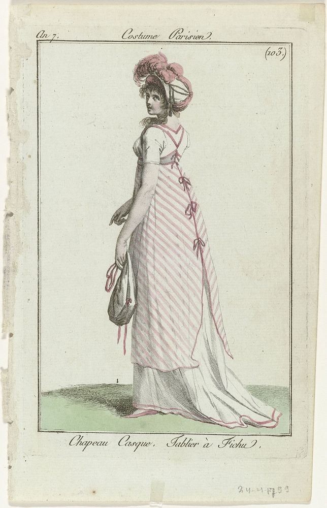 Journal des Dames et des Modes, Costume Parisien, 24 avril 1799, An 7, (103.) : Chapeau Casqu (...) (1799) by anonymous…