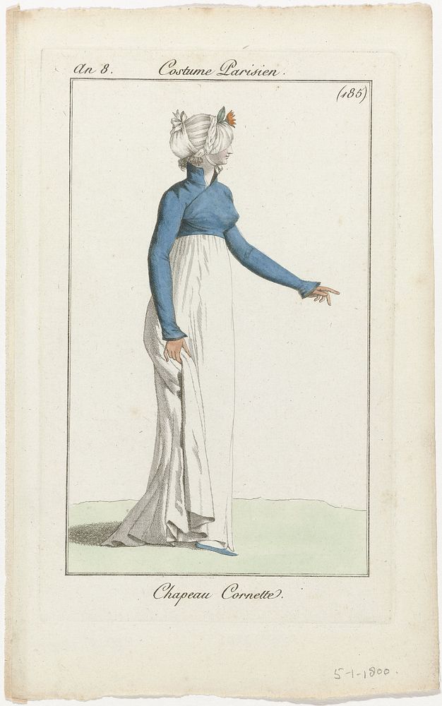 Journal des Dames et des Modes, Costume Parisien, 5 janvier 1800, An 8, (185) : Chapeau Cornette (1800) by anonymous and…