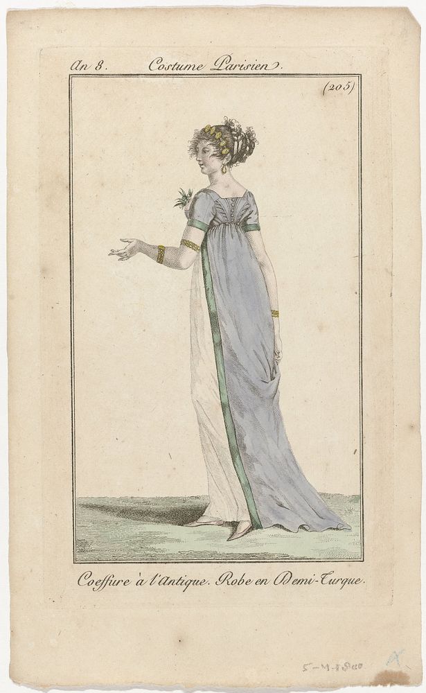 Journal des Dames et des Modes, Costume Parisien, 5 avril 1800, An 8, (205) : Coeffure à L'Antiqu (...) (1800) by anonymous…