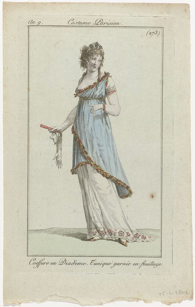 Journal des Dames et des Modes, Costume Parisien, 15 janvier 1801, An 9, (273) : Coeffure en Diadèm (...) (1801) by…