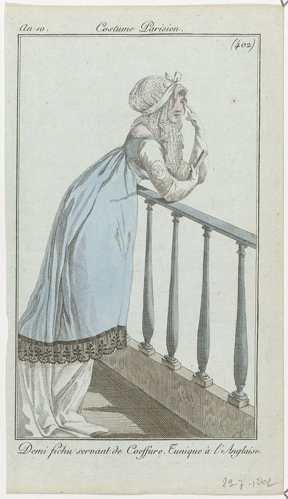 Journal des Dames et des Modes, Costume Parisien, 29 juillet 1802, An 10, (402) : Demi fichu servant de Coeffur (...) (1802)…
