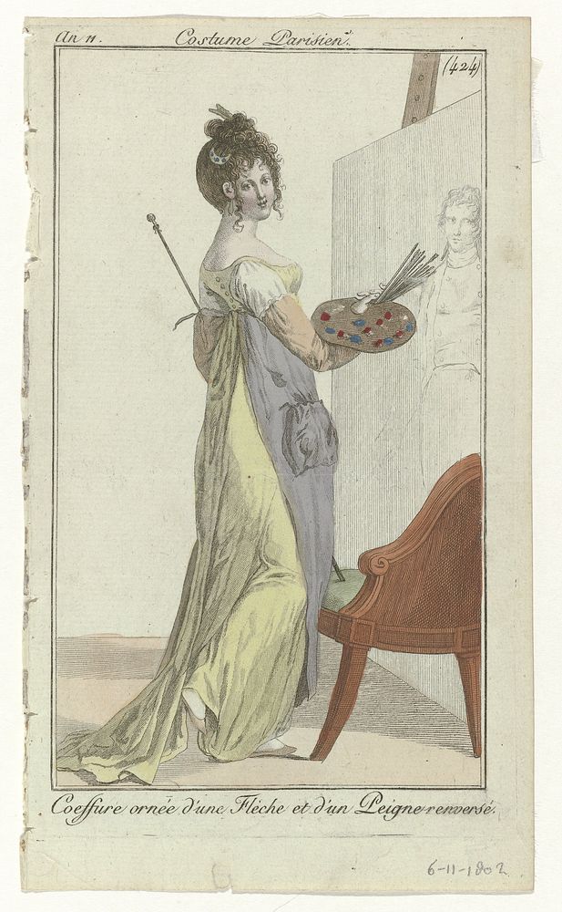 Journal des Dames et des Modes, Costume Parisien, 6 novembre 1802, An 11, (424): Coeffure ornée d'une Flèch (...) (1802) by…