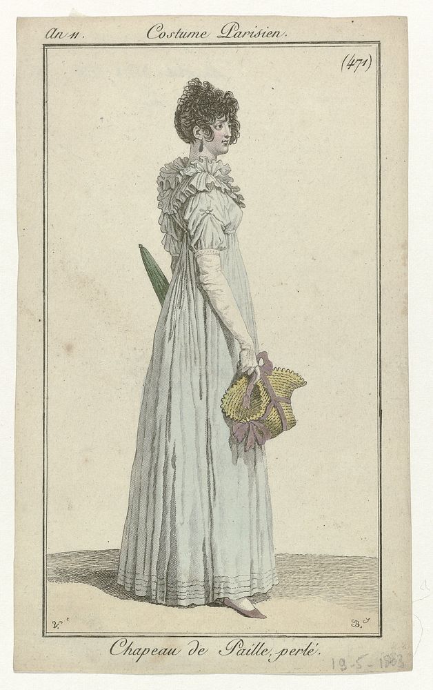 Journal des Dames et des Modes, Costume Parisien, 19 mai 1803, An 11, (471): Chapeau de Paille perlé (1803) by Pierre…