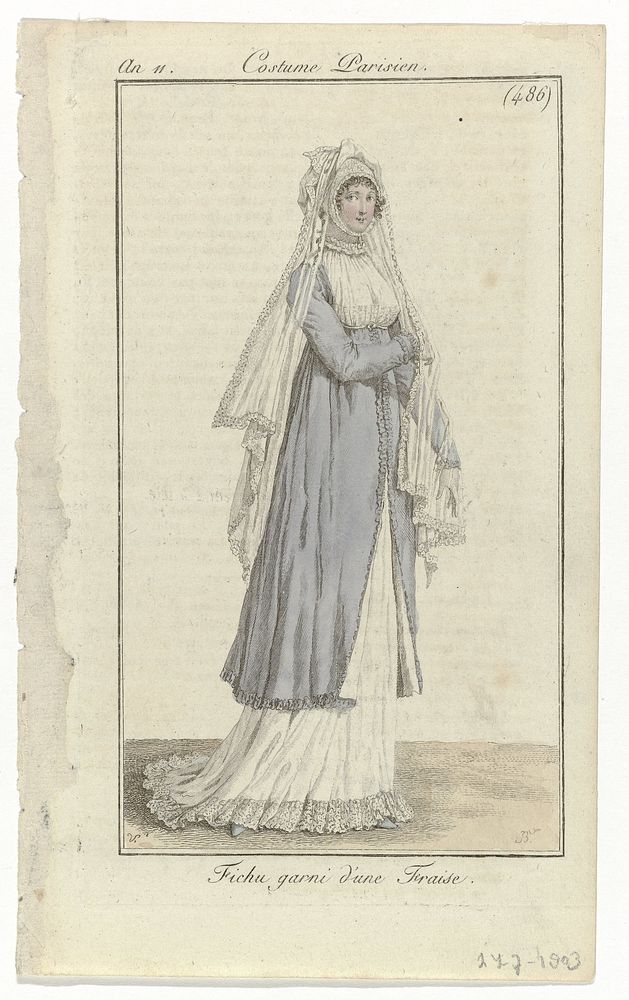 Journal des Dames et des Modes, Costume Parisien, 24 juillet 1803, An 11, (486): Fichu garni d'une Fraise (1803) by Pierre…