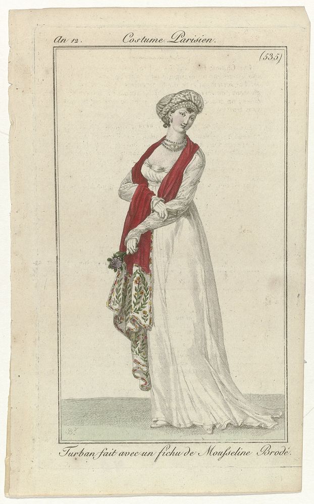 Journal des Dames et des Modes, Costume Parisien, 25 février 1804, An 12, (535): Turban fait avec un fichu (...) (1804) by…