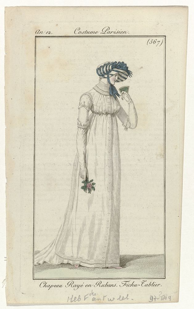 Journal des Dames et des Modes, Costume Parisien, 9 juillet 1804, An 12, (567): Chapeau Rayé en Rubans (...) (1804) by…