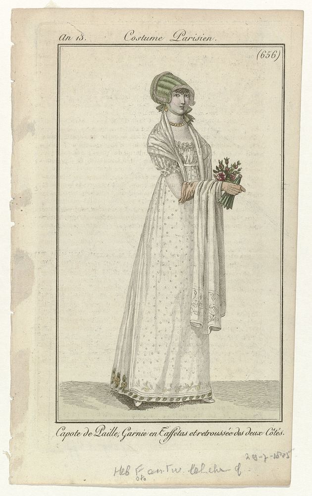 Journal des Dames et des Modes, Costume Parisien, 29 juillet 1805, An 13, (656): Capote de Paill (...) (1805) by Horace…
