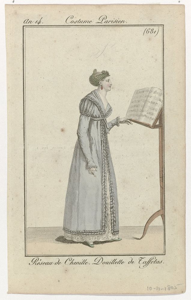Journal des Dames et des Modes, Costume Parisien, 16 novembre 1805, An 14, (681): Réseau de Chenill (...) (1805) by…