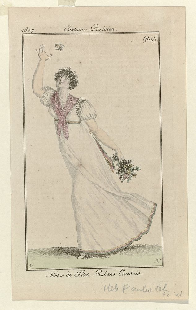 Journal des Dames et des Modes, Costume Parisien, 20 juin 1807, (816): Fichu de Filet (...) (1807) by Pierre Charles Baquoy…