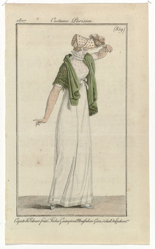 Journal des Dames et des Modes, Costume Parisien, 25 décembre 1807, (859): Capote de Velours frisé (...) (1807) by anonymous…