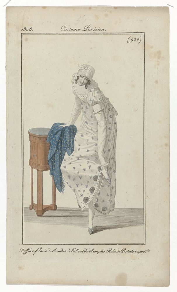 Journal des Dames et des Modes, Costume Parisien, 15 septembre 1808, (920): Coeffure formée de Bandes (...) (1808) by…