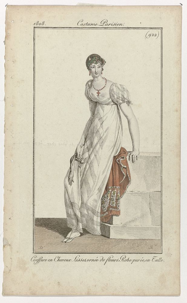 Journal des Dames et des Modes, Costume Parisien, 25 septembre 1808, (922): Coeffure en Cheveux (...) (1808) by Pierre…