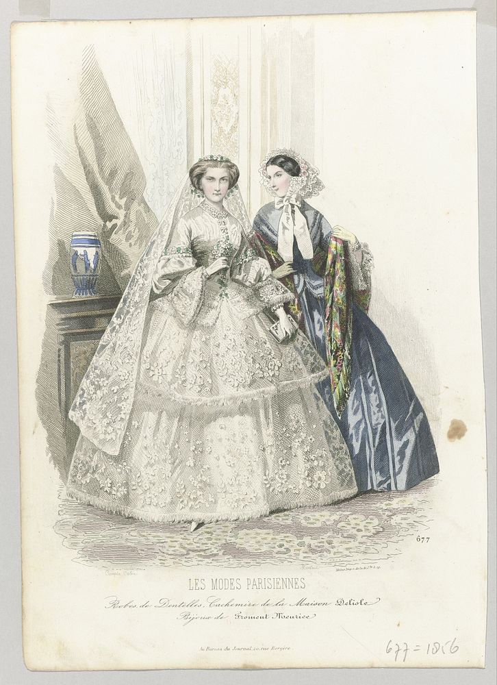 Les Modes Parisiennes, 1856, No. 677 : Robes, de Dentelles (...) (1856) by Montaut d Oleron Gabriel Xavier, François…