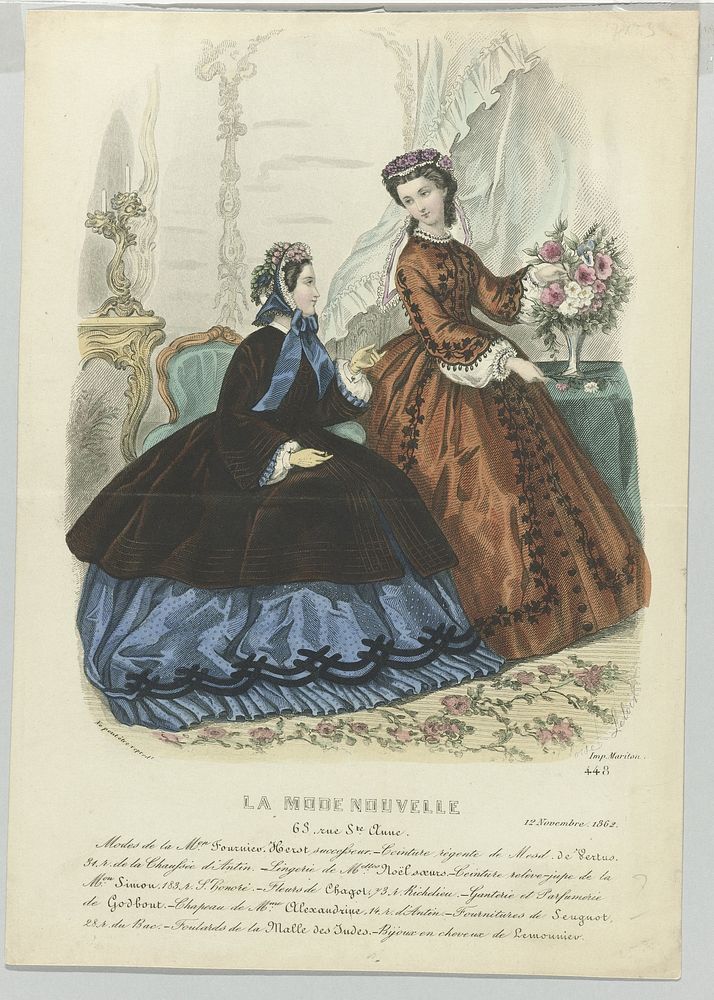 La Mode Nouvelle, 12 novembre 1862, No. 448: Modes de la M.on Fournier (...) (1862) by anonymous, Héloïse Leloir Colin and…