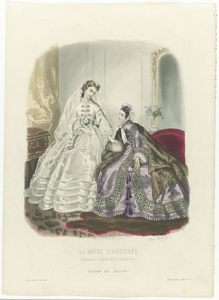 La Mode Illustrée, 1863, No. 6: Toilette de Mariée (1863) by Millin, Paul Lacourière, Anaïs Colin Toudouze and Gilquin and…