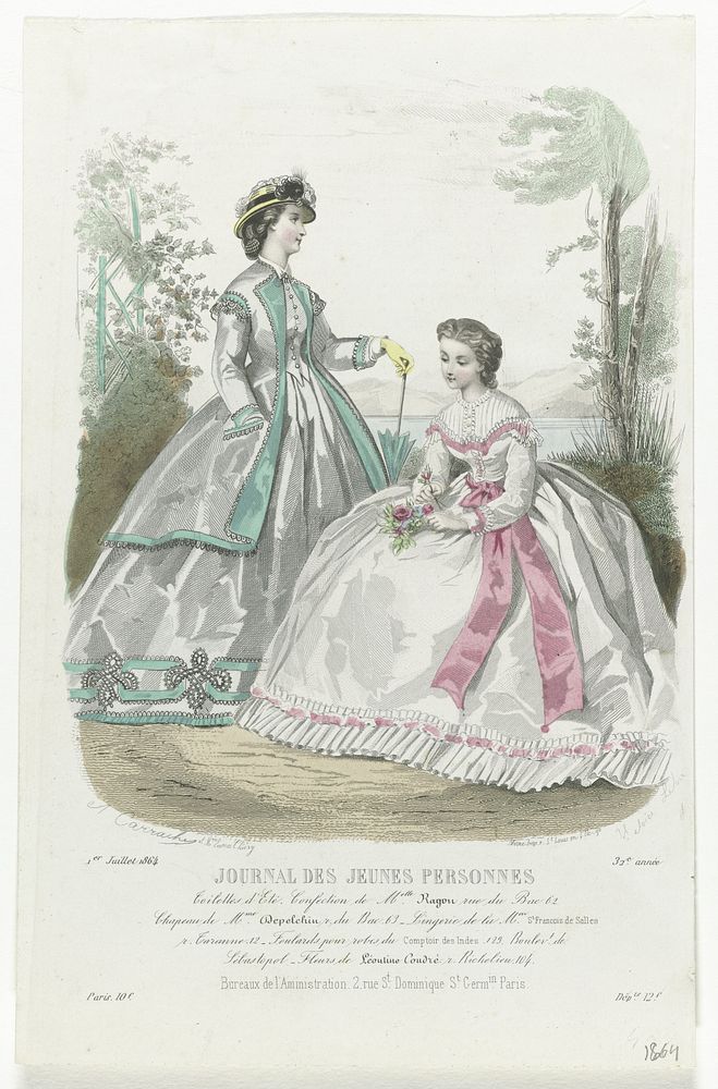 Journal des Jeunes Personnes, 1 juillet 1864, 32e année : Toilettes d'Eté (...) (1864) by Carrache, Emma Thiéry, Héloïse…