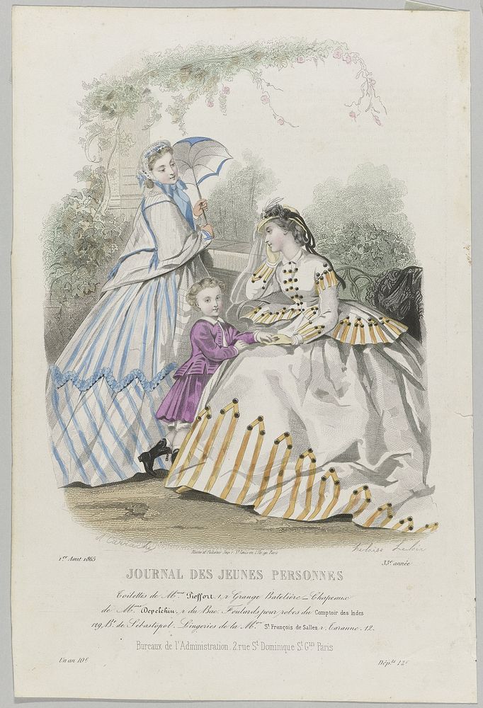 Journal des Jeunes Personnes, 1 août 1865, 33e année : Toilettes de Mme Pieffort (...) (1865) by Carrache, Héloïse Leloir…