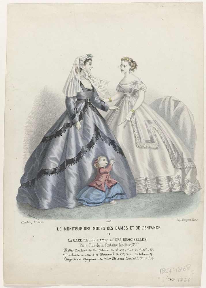 Moniteur des Modes des Dames et de L'Enfance et La Gazette des Dames et des Demoiselles, ca. 1866, No. 344 : Robes Foulard…