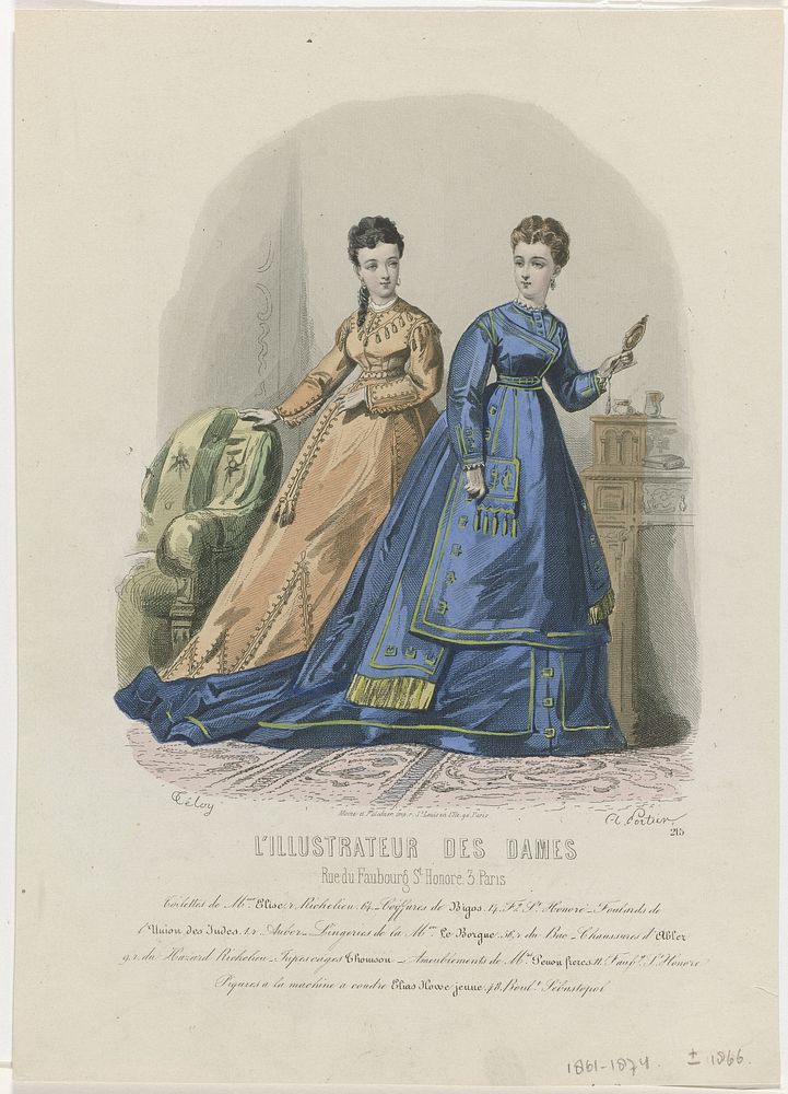 L'Illustrateur des Dames, ca. 1867, No. 215 : Toilettes de Mme Elis (...) (c. 1866 - c. 1867) by A Portier, Teloy, Moine and…