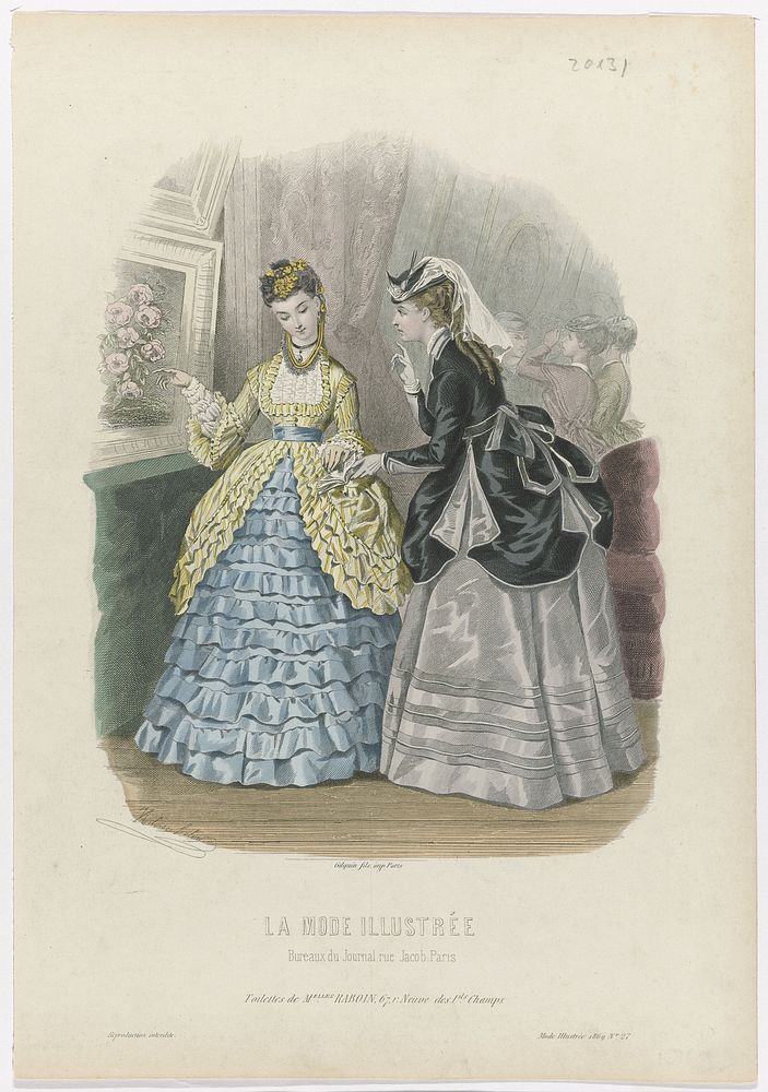 La Mode Illustrée, 1869, No. 27: Toilettes de Melles Raboin (...) (1869) by anonymous, Héloïse Leloir Colin and Gilquin and…