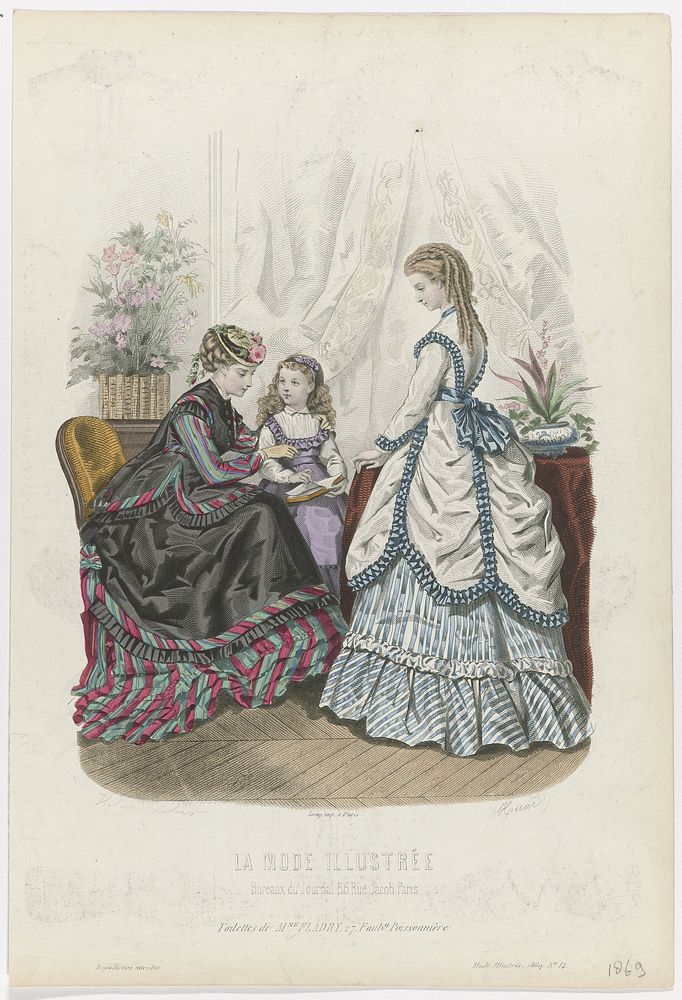 La Mode Illustrée, 1869, No. 14: Toilettes de Mme Fladry (...) (1869) by Huard, Héloïse Leloir Colin and A Leroy