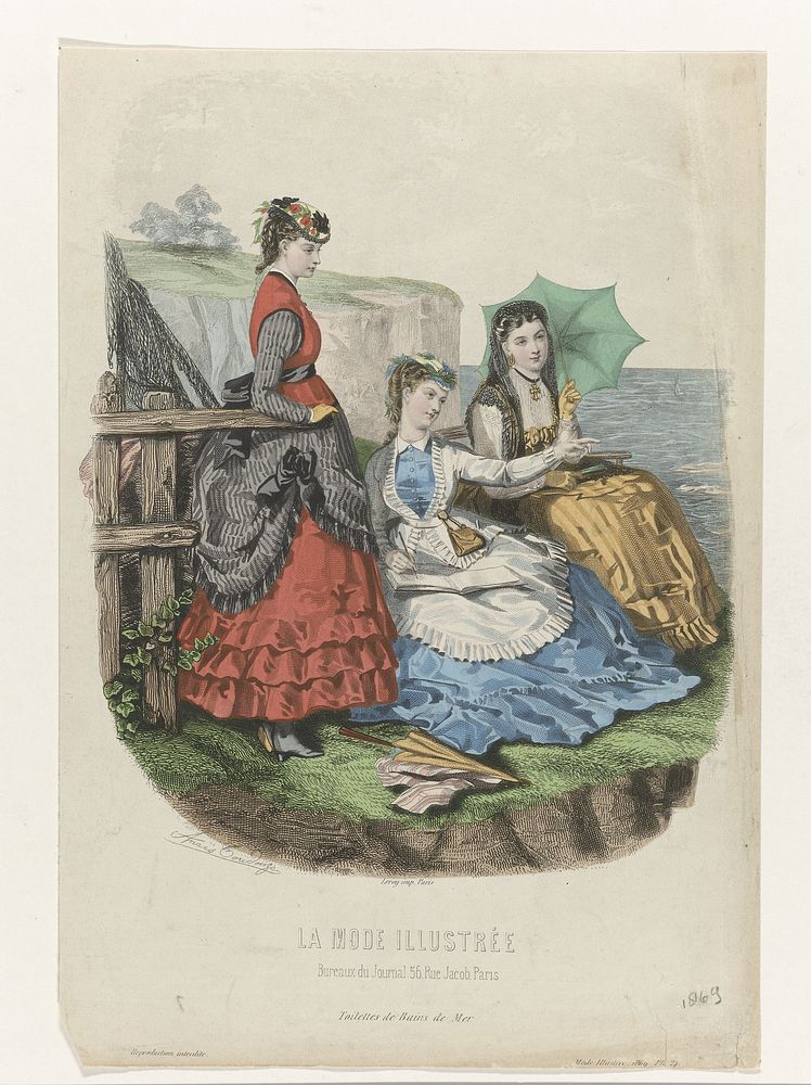 La Mode Illustrée, 1869, No. 24: Toilettes de Bains de Mer (1869) by anonymous, Anaïs Colin Toudouze and A Leroy