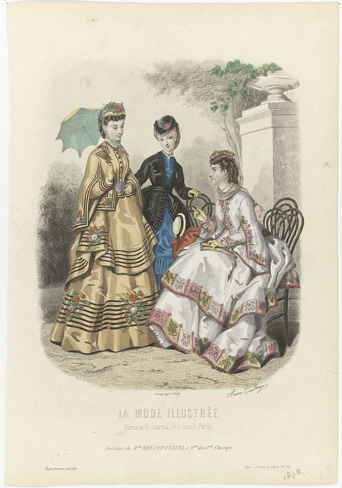 La Mode Illustrée, 1870, No. 24: Toilettes de Mme Bréant-Castel (...) (1870) by anonymous, Anaïs Colin Toudouze and Leroy