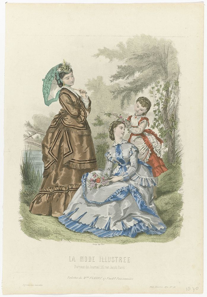 La Mode Illustrée, 1870, No. 26: Toilettes de Mme Fladry (...) (1870) by anonymous and Leroy