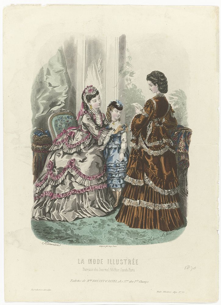 La Mode Illustrée, 1870, No. 35: Toilettes de Mme Breant-Castel (...) (1870) by J Bonnard, Héloïse Leloir Colin and Gilquin…