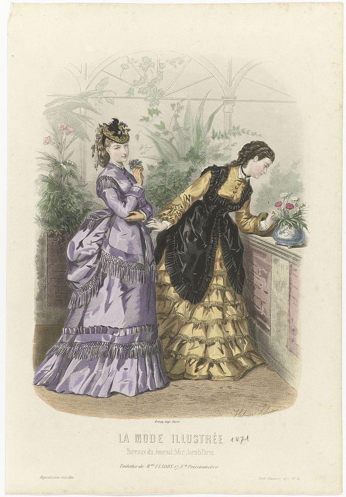 La Mode Illustrée, 1871, No. 16: Toilettes de Mme Fladry (...) (1871) by anonymous, Héloïse Leloir Colin and Leroy