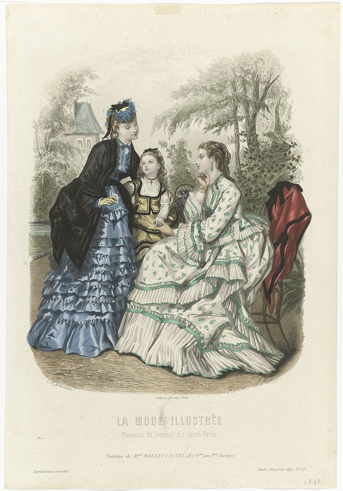 La Mode Illustrée, 1871, No. 21: Toilettes de Mme Breant Castel (...) (1871) by J Bonnard, Héloïse Leloir Colin and Gilquin…