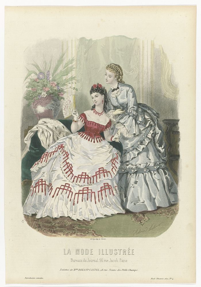 La Mode Illustrée, 1872, No. 4: Toilettes de Mme Breant-Castel (...) (1872) by anonymous, Héloïse Leloir Colin and Leroy