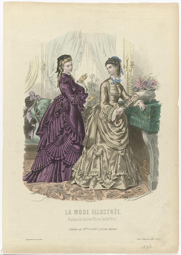 La Mode Illustrée, 1872, No. 48 : Toilettes de Mme Fladry (...) (1872) by Jean Baptiste Réville, Héloïse Leloir Colin and…