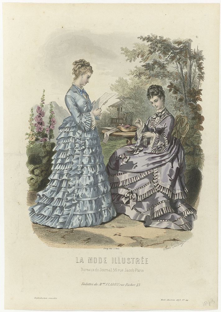 La Mode Illustrée, 1873, No. 44 : Toilettes de Mme Fladry (...) (1873) by anonymous, Anaïs Colin Toudouze and Leroy