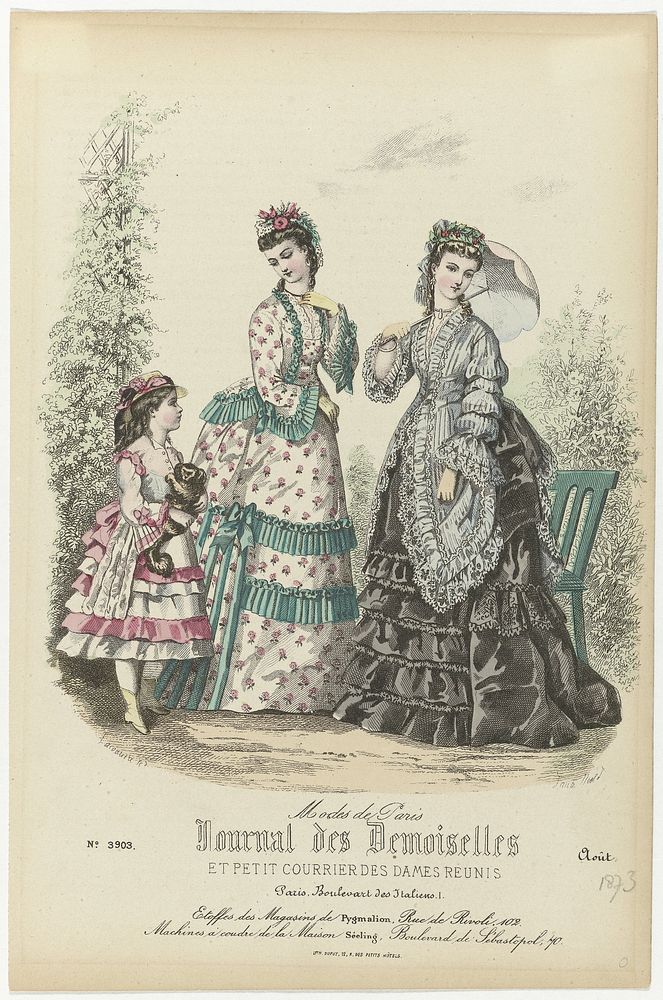 Journal des Demoiselles et Petit Courrier des Dames Réunis,  Août 1873, No. 3903 : Etoffes des Magasins (...) (1873) by Paul…