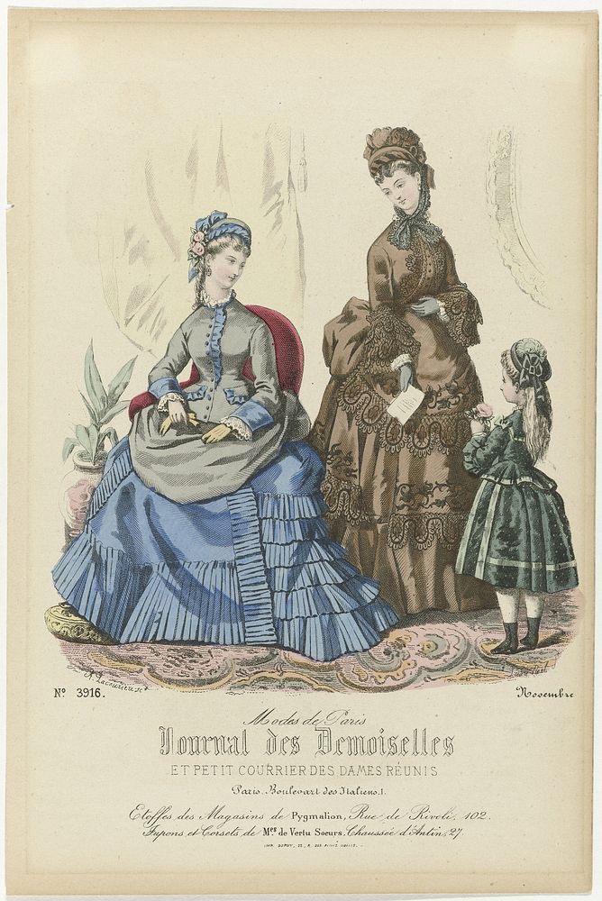 Journal des Demoiselles et Petit Courrier des Dames Réunis, Novembre 1873, No. 3916 : Etoffes des Magasins (...) (1873) by…