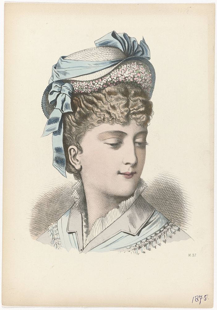 Vrouwenhoofd met hoed, 1875, No. M.37 (1875) by anonymous