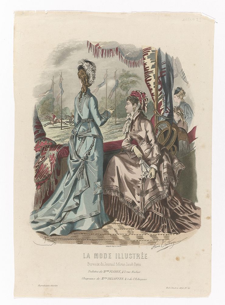 La Mode Illustrée, 1876, No. 13 : Toilettes de Mme Fladry (...) (1876) by Jean Baptiste Réville, Anaïs Colin Toudouze and…