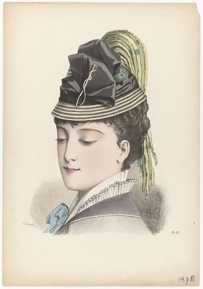 Vrouwenhoofd met hoed met hoedenspeld, 1875, No. M.42 (1875) by Guido Gonin and anonymous