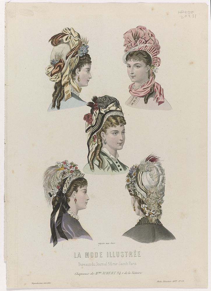 La Mode Illustrée, 1877, No. 13 : Chapeaux de Mme Aubert (...) (1877) by anonymous and Gilquin