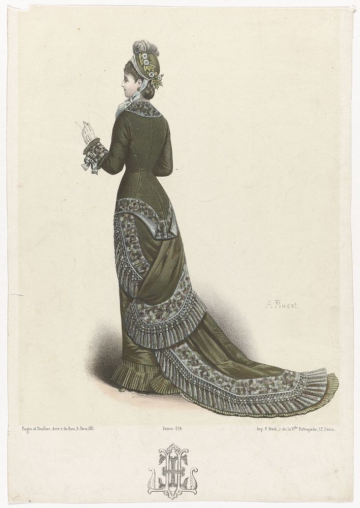 Vrouw in groene japon, ca. 1879, Patron 214 (c. 1879) by Pingot and Pouillier, anonymous and P Frick